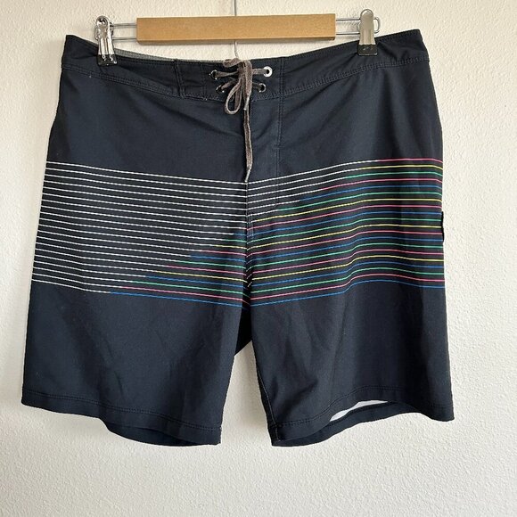Hurley Swim Trunks Mens 32 Rainbow Stripe Board Shorts Unlined Waist Tie - Picture 1 of 10